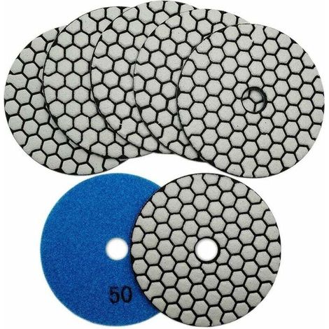Trockene Diamantpolierscheiben, 7 Stück, 100 mm, für Marmor, Granit, Stein und Beton (50) (1/5)