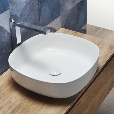 Lavabo da Appoggio a Bacinella Quadrato 45x45 Cm Design Moderno Bianco (1/4)