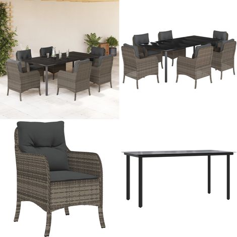 Ensemble à manger de jardin et coussins 7 pcs gris rotin - Chaise de jardin - Table de jardin (1/5)