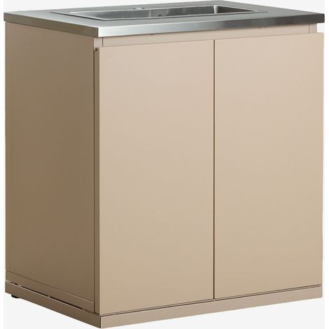 Module de rangement avec évier pour cuisine modulaire d'extérieur en acier Rivana SKLUM Tapioca Beige (1/5)