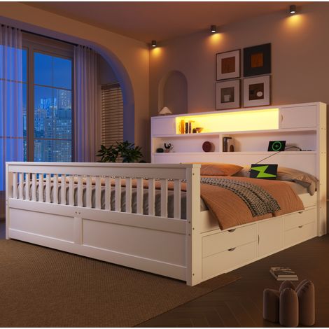 Cama dormitorio con almacenaje LED y cuatro cajones OKMYHOME (1/5)