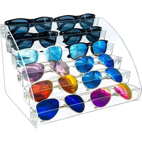 Organisateur de lunettes de soleil en plastique transparent pour 12 pièces, présentoir à 6 compartiments, organiseur de bureau. (1/5)