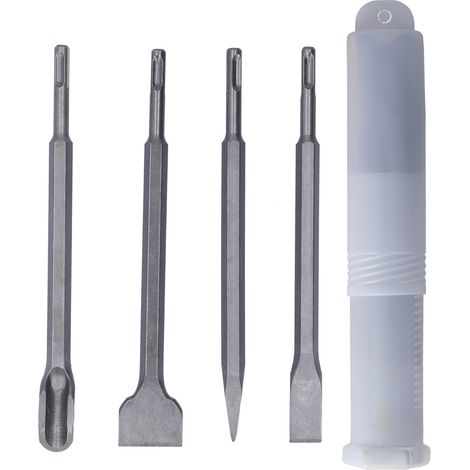Lot de 4 burins perforateurs 40Cr 250mm pour béton et carrelage, kit de rainurage et démolition SDS PLUS (1/5)