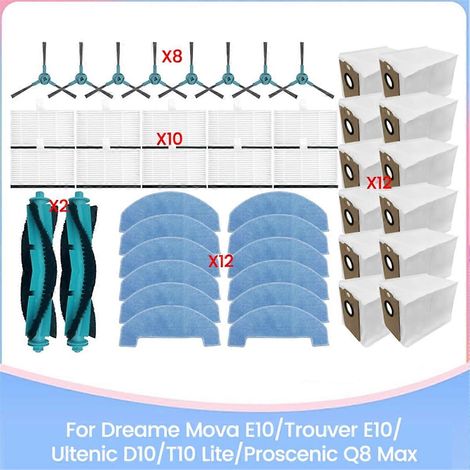 44 pièces de rechange pour E10/Trouver E10 D10/T10 Lite Q8 Max : brosse, filtre HEPA, sac à poussière. (1/5)