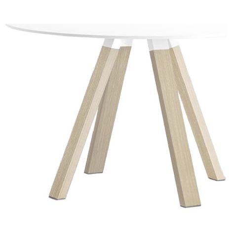 Table ronde design en bois et pieds en chêne massif naturel Bipola 109 cm-Blanc-Diamètre 109 cm (1/3)
