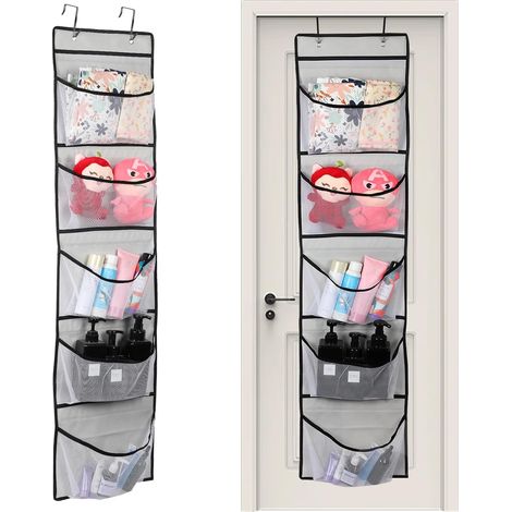 Almacenamiento para colgar en la puerta – 5 bolsas de malla – juguetes/habitación – gris – práctico y elegante (1/5)
