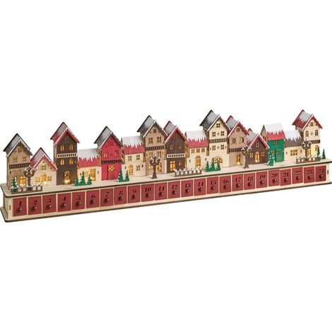 Christmas Decoration Red Wood with LED Lights Illuminated Advent Calendar Battery-Operated ASPERN (1/5)