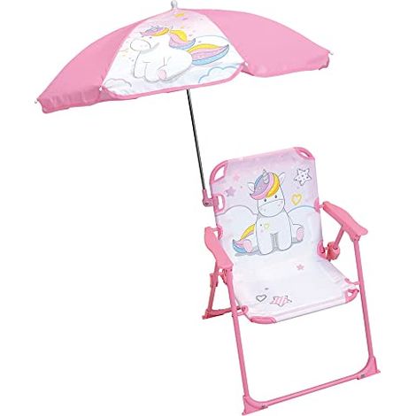 FUN HOUSE Unicorn Sedia da campeggio pieghevole con ombrellone - H.38,5 x L.38,5 x P.37,5 cm + ombrellone ø 65 cm - Per bambini (1/3)