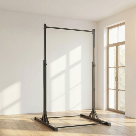 Station de musculation et barre de traction power tower 200 kg avec 8 niveaux de hauteur noir (1/5)