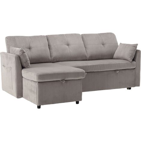 Sofá cama modular en L con almacenaje y chaise longue reversible de pana 206 cm HOMVRA (1/5)