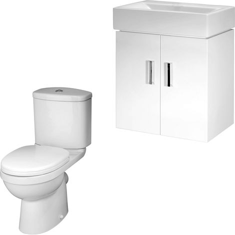 Hamstall Cloakroom Bundle - Wall Hung Vanity Basin Unit, Toilet Pan, Cistern & Seat (Tap Not Included) - Gloss White - Balterley