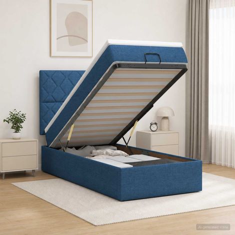Lit ottoman avec matelas Bleu 100 x 200 cm Tissu (1/5)