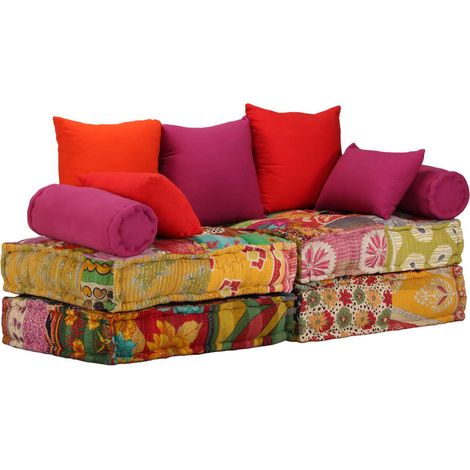 Pouf modulaire à 2 places, Repose pied,Tabouret bas Patchwork Tissu CON166559 DESIGN IN (1/5)