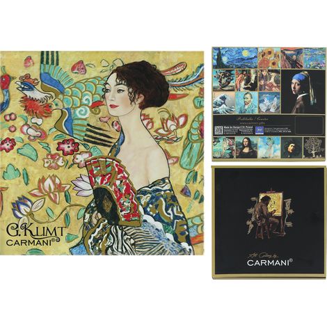 Carmani, posavasos de cristal de aprox. 11,5 x 11,5 cm - Gustav Klimt / Dama con abanico (1/5)