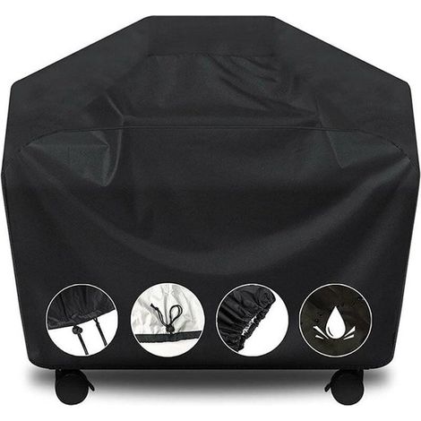 Funda para barbacoa, 145 x 61 x 117 cm, Funda impermeable para barbacoa, Funda resistente de tela Oxford parrilla, resistente rayos UV, Negro (1/5)