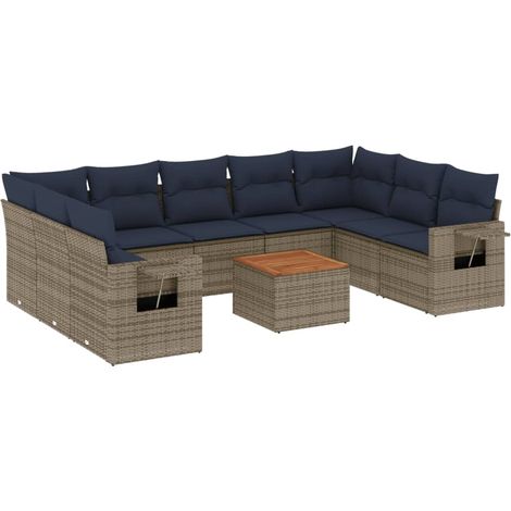 Maison Exclusive - 10-teiliges Gartensofa-Set mit Kissen, grau, P