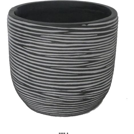 Pot Rib polyester bullet H 12,5 cm, Ø 14 cm, Blanc-noir - dimhaut: H 13 cm - couleur: Noir