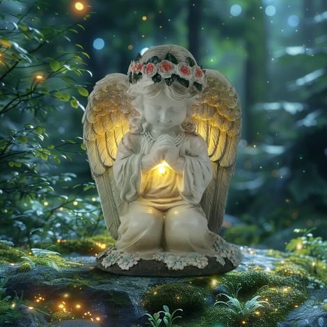 Lampes solaires d'ange, lampe solaire d'ange priant, sculpture d'ange féerique, éclairage de cimetière à énergie solaire, décoration de jardin extérieur pour cimetière (20,5 cm x 15,5 cm x 14 cm) (1/4)