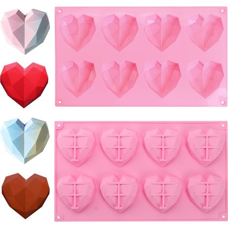 Moule en forme de cœur - Moule en silicone 3D  - 8 cavités - Moule à chocolat - Moule à gâteau pour la cuisson-rose (1/5)