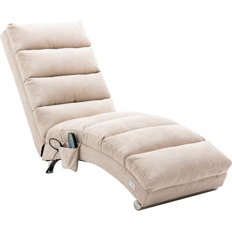 Fauteuil relaxation fixe beige en lin avec vibration douce et support corps complet pour bureau et salon (1/5)