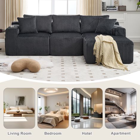 Set de canapés modulaires avec un chaiselongue et deux sièges. Revêtement en mousse douce. Comprend 5 coussins. Des poches latérales ainsi que des supports pour les boissons. Matériau de haute qualité (1/5)