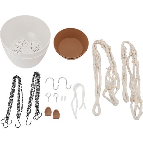 Paquet de 2 Pots Suspendus Autonomomes en Plastique et Bois avec Réservoir d'eau, 10 Inch pour Plantes d'Intérieur et Extérieur - Design Bohème avec Fenêtre de Contrôle et Trou de Drainage