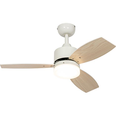 Outdoor Ceiling Fan White with Wood Print 91.3cm incl. LED Dimmable with Remote Control IP44 - Toledo