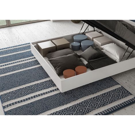 Letto Matrimoniale con Testata Inclinata 160x200 Con Rete e Contenitore Demas Bianco Frassino