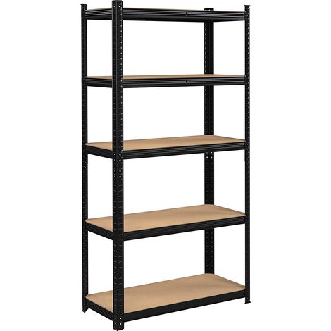 Scaffalatura a 5 ripiani nera, portata massima 625 kg, dimensioni 150x75x30 cm. (1/5)