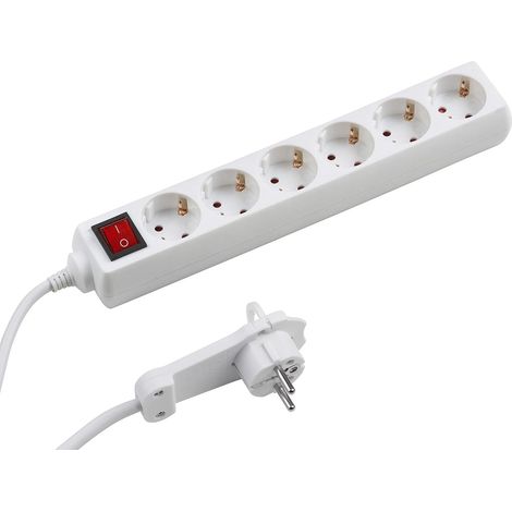Multiprise 6 prises - Fiche extra plate - Câble de 2 m - Blanc - Intérieur IP20 - Interrupteur lumineux (1/5)