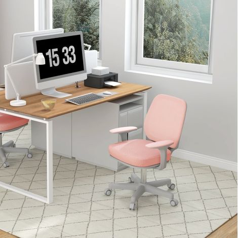 Silla oficina ergonómica giratoria ajustable rosa OKMYHOME (1/4)