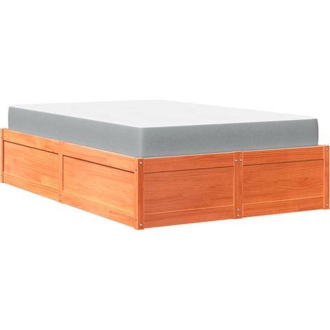 vidaXL Letto con Materasso Marrone Cera 140x190cm Legno Massello Pino (1/5)