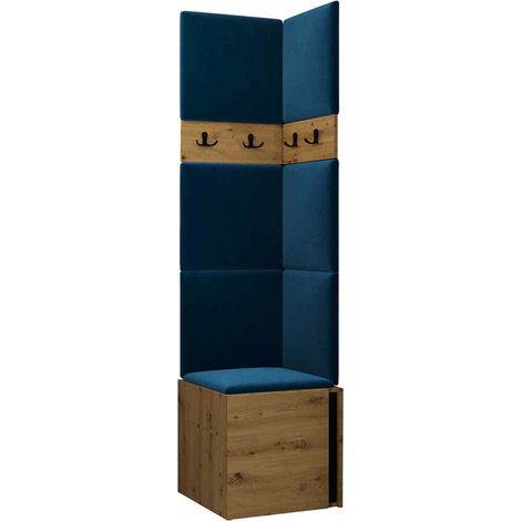Meuble d'entrée Pinis XXI, Chêne Artisan + Noir, 186x42x46cm, Tissu, Stratifié, À poser, Murale