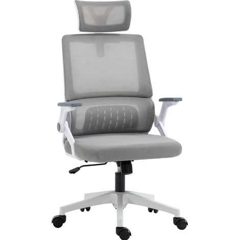 Ergonomischer Bürostuhl mit verstellbarer Kopfstütze, Armlehnen und Lendenstütze, Mesh, Grau (1/4)