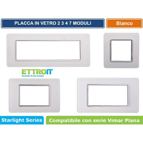 Placca compatibile Vimar Plana 2 moduli vetro colore bianco Ettroit EV84201 (1/5)