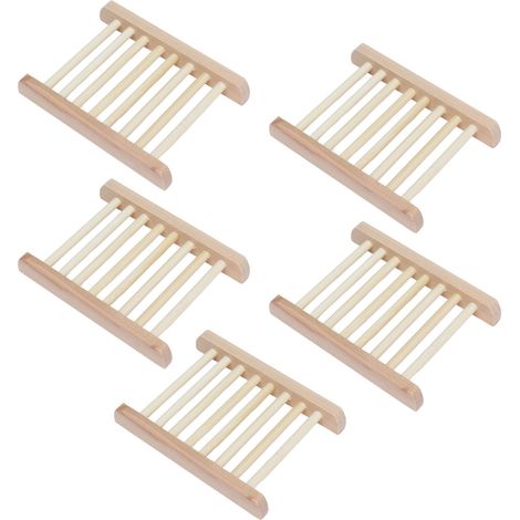 Lot de 5 porte-savons en bambou, imperméables et antidérapants, pour douche, salle de bain et cuisine. (1/5)