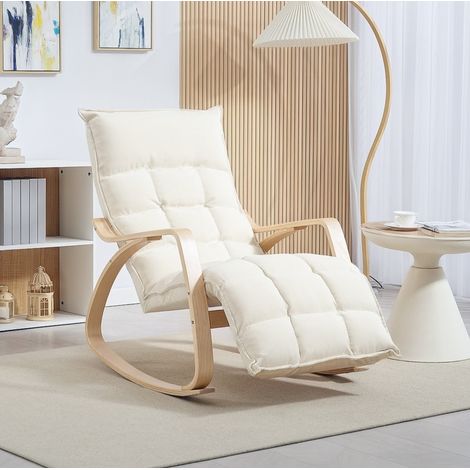 Poltrona a dondolo 67x106-123x92 cm bianco crema in poliestere con poggiapiedi regolabile (1/3)