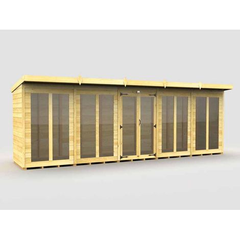20ft x 4ft Pent Summer House (Full Height Window) - Wood - L118 x W589 x H201 cm