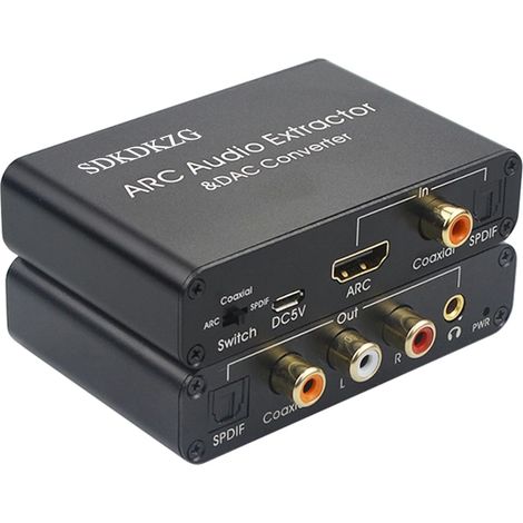Convertisseur DAC 192 KHz, extracteur audio HDMI ARC, HDMI/Digital SPDIF optique Toslink coaxial vers analogique RCA 3,5 mm Jack L/R coaxial SPDIF adaptateur audio pour HDTV, amplificateur (1/5)