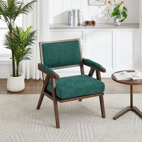 Sillón Relax con Reposabrazos Acolchado Espuma Alta Densidad Estructura de Madera Maciza en Lino Verde
