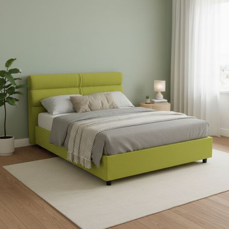 Cama de Plaza y Media Briona, Desenfundable, Con Almacenaje Hecha en Italia, Dimensión Colchón 120x200 cm, Verde (1/5)