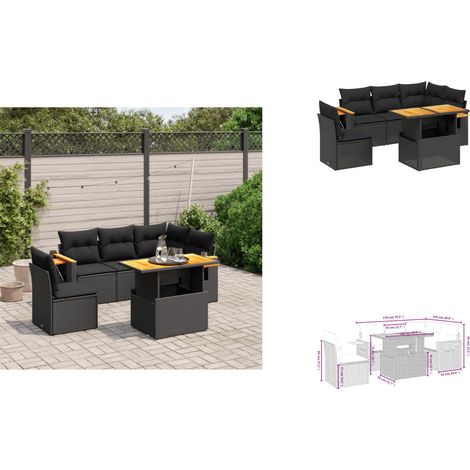 Salon de jardin 6 pcs avec coussins noir résine tressée - Salon De Jardin - Meuble Extérieur - Set Salon - Résine Tressée - Rotin Synthétique (1/3)