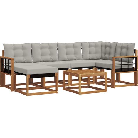 Outdoor Sofa Set with Cushion 7 pcs Natural and Light Grey vidaXL