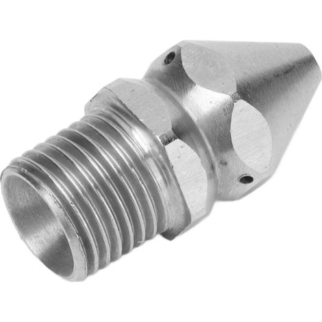 Tête de rinçage tuyaux G1/4" mâle inox argent, nettoyeur égout haute pression 250 bar, buse 1 avant 3 arrière (1/5)