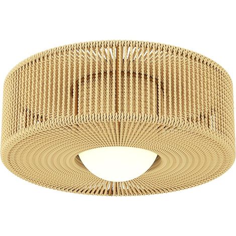 Plafonnier de style bohème, suspendu avec douille LED G9, abat-jour rond en corde de chanvre