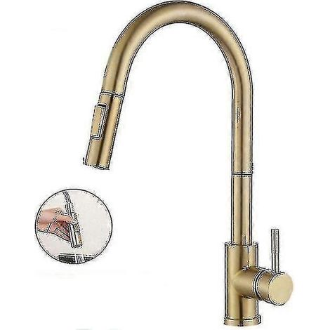 Küchenmischer mit Schiebebrause, hoher Auslauf, 360° drehbare Wasserhähne, 2 Strahlarten, Spültischarmatur oder gebürstet (1/5)