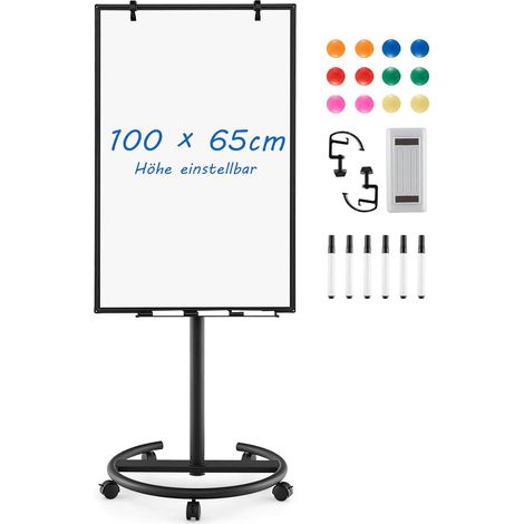 COSTWAY Flipchart Ständer, 100x65cm, Mobiles Whiteboard auf Rollen, höhenverstellbar bis 192cm, trocken abwischbar, magnetisch, Flip Chart mit rundem Ständer, Magneten, Markern & Radierer (1/5)