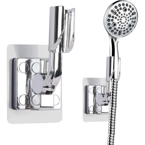 Support de pommeau de douche (argenté), support de douche réglable, sans perçage (1/5)