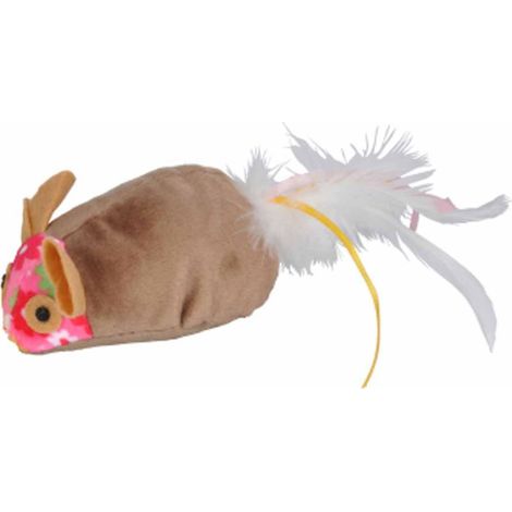 Jouet pour Chat "Souris & Queue à Plumes" 19cm Gris