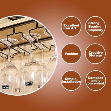 Porte-Verres Suspendu, Support de Verre à Vin avec 4 Rails pour 10-15 Verres, 50 x 22,5 x 5 cm (1/5)